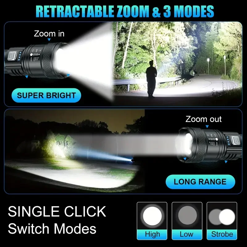 Tactical LED Flashlight 2000LM - Outdoor Power Bank recension och pris