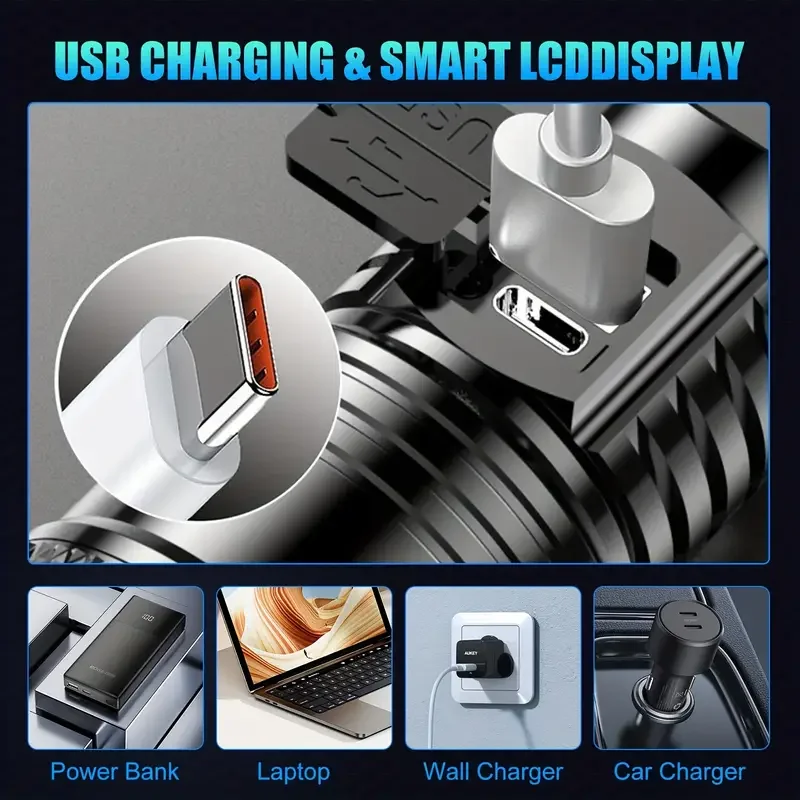 Tactical LED Flashlight 2000LM - Outdoor Power Bank recension och pris